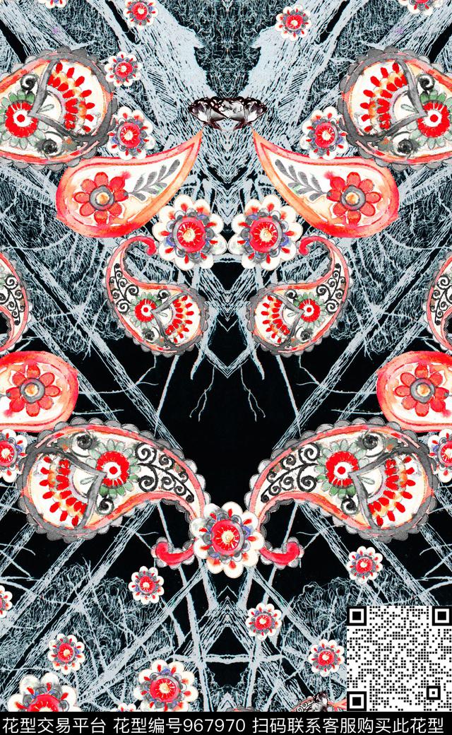 民族风定位花佩斯利数码印花华亿平台下载（图片编号: 967970） - 瓦栏（Walan）