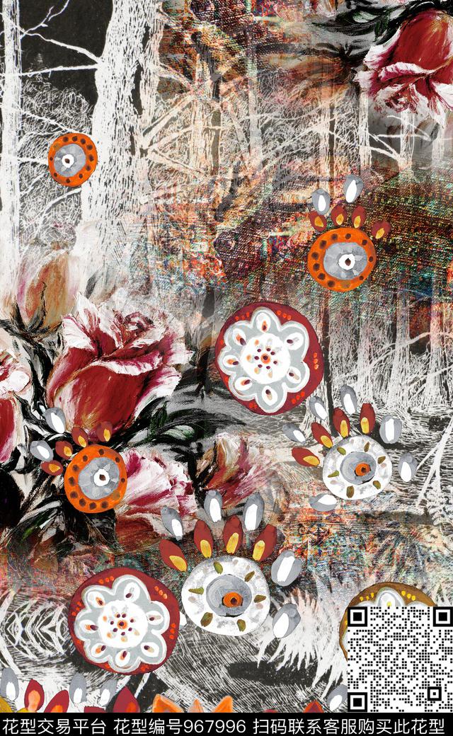数码华亿平台定位花画笔笔触数码印花华亿平台下载（图片编号: 967996） - 瓦栏（Walan）