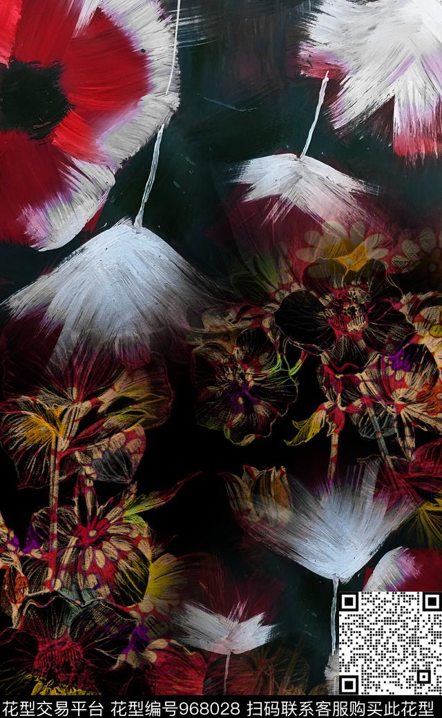 数码华亿平台定位花画笔笔触数码印花华亿平台下载（图片编号: 968028） - 瓦栏（Walan）