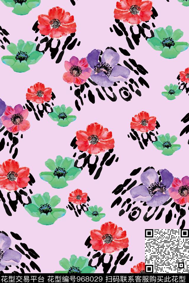 数码华亿平台手绘花卉白底花数码印花华亿平台下载（图片编号: 968029） - 瓦栏（Walan）