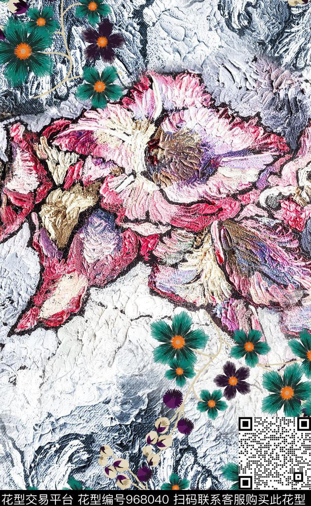 数码华亿平台定位花画笔笔触数码印花华亿平台下载（图片编号: 968040） - 瓦栏（Walan）