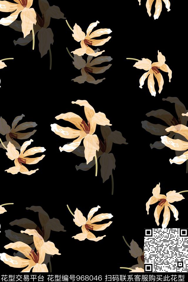 数码华亿平台手绘花卉木槿花数码印花华亿平台下载（图片编号: 968046） - 瓦栏（Walan）