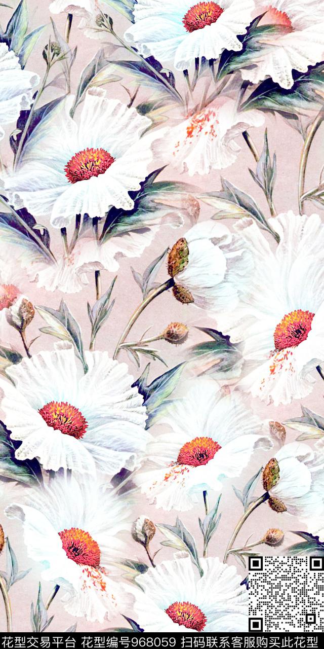 水彩花卉数码华亿平台花卉数码印花华亿平台下载（图片编号: 968059） - 瓦栏（Walan）