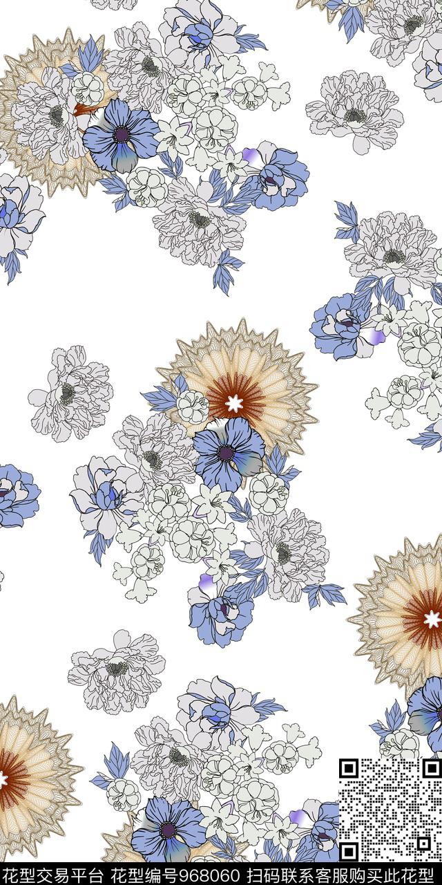 花卉满版散花民族风传统印花华亿平台下载（图片编号: 968060） - 瓦栏（Walan）