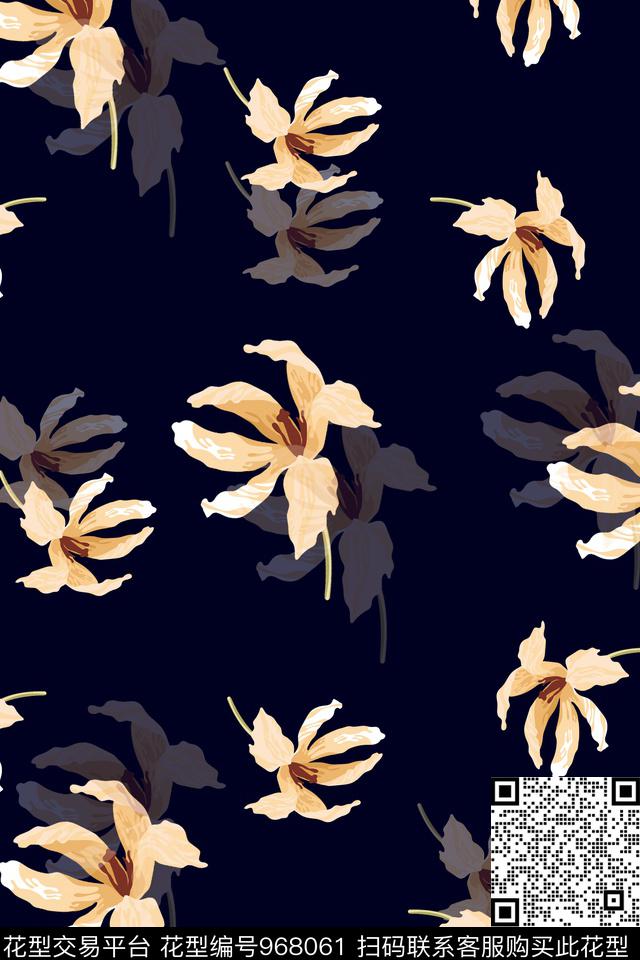 数码华亿平台手绘花卉木槿花数码印花华亿平台下载（图片编号: 968061） - 瓦栏（Walan）