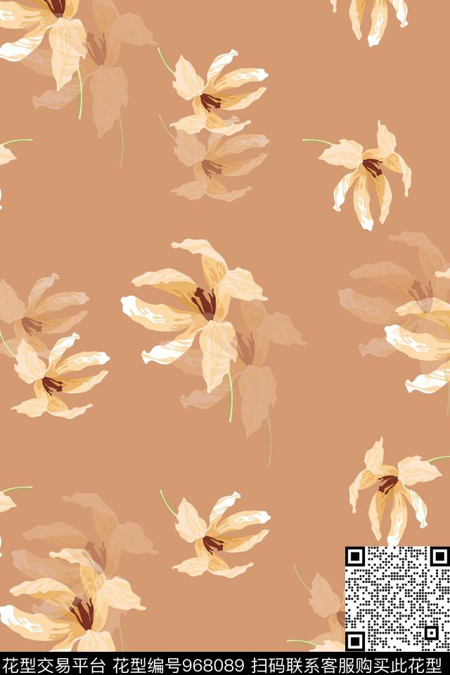 数码华亿平台手绘花卉木槿花数码印花华亿平台下载（图片编号: 968089） - 瓦栏（Walan）