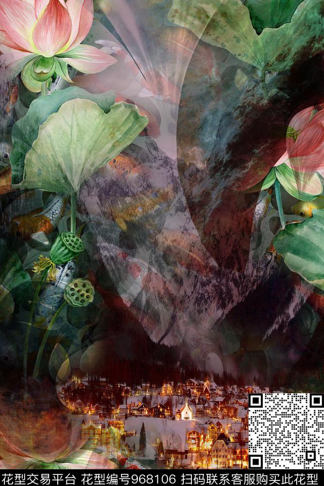 数码华亿平台抽象花卉数码印花华亿平台下载（图片编号: 968106） - 瓦栏（Walan）