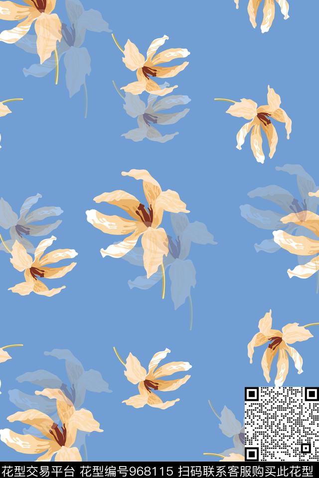 数码华亿平台手绘花卉木槿花数码印花华亿平台下载（图片编号: 968115） - 瓦栏（Walan）