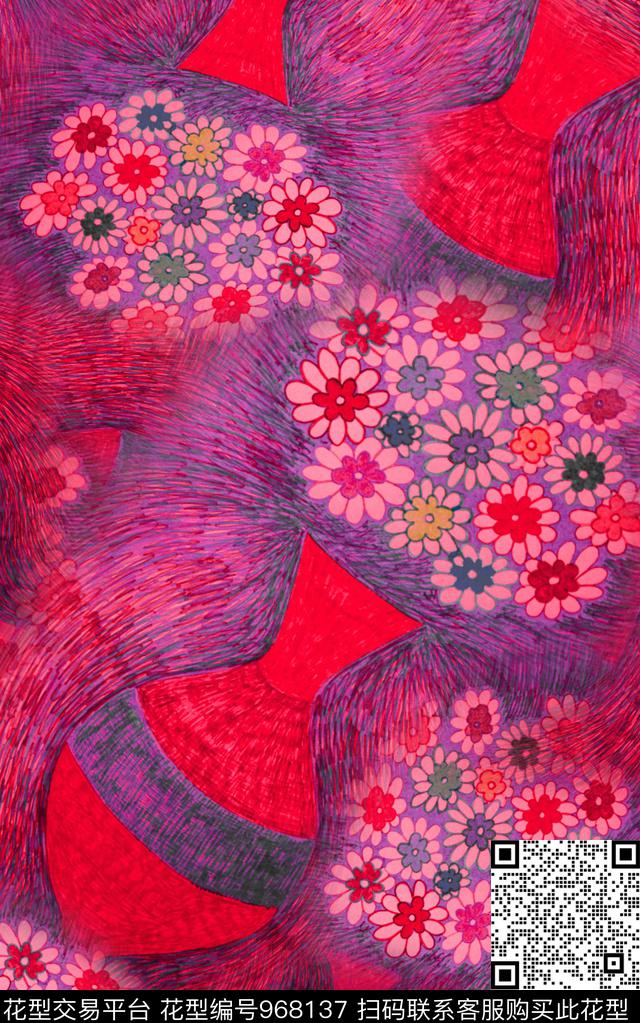 小碎花线条笔触数码印花华亿平台下载（图片编号: 968137） - 瓦栏（Walan）