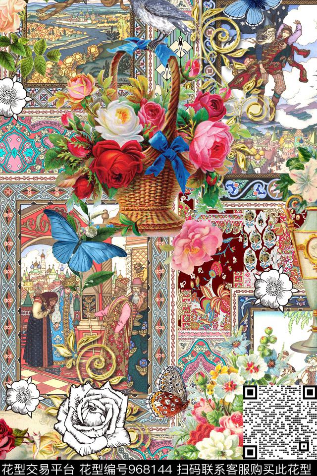 花卉几何欧洲数码印花华亿平台下载（图片编号: 968144） - 瓦栏（Walan）