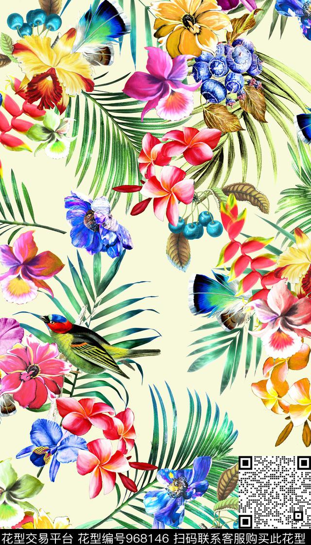 花卉热带华亿平台棕榈树数码印花华亿平台下载（图片编号: 968146） - 瓦栏（Walan）