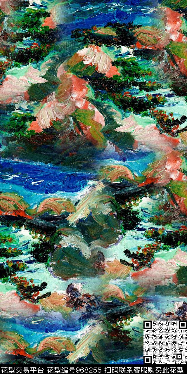 抽象油画肌理抽象石头数码印花华亿平台下载（图片编号: 968255） - 瓦栏（Walan）