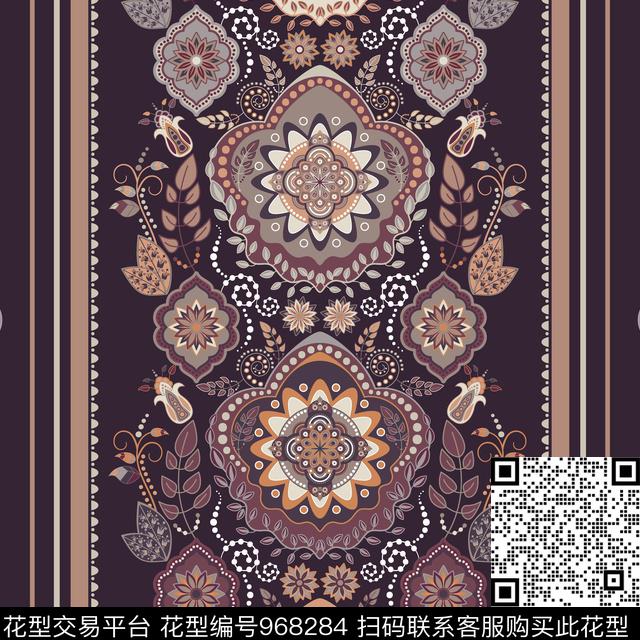 民族风抽象花卉复古传统印花华亿平台下载（图片编号: 968284） - 瓦栏（Walan）