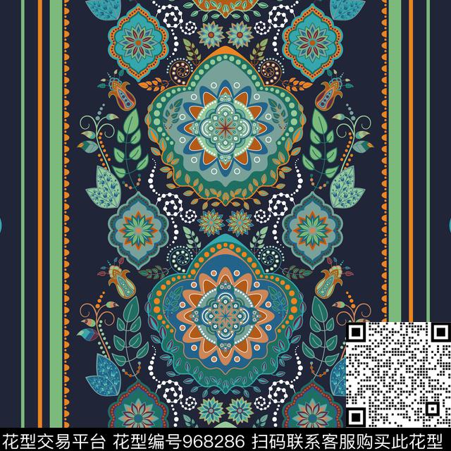 民族风抽象花卉复古传统印花华亿平台下载（图片编号: 968286） - 瓦栏（Walan）
