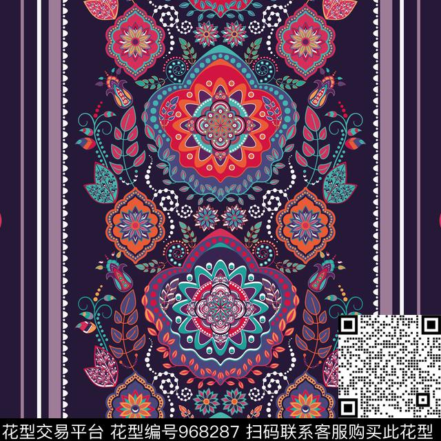 民族风抽象花卉复古传统印花华亿平台下载（图片编号: 968287） - 瓦栏（Walan）
