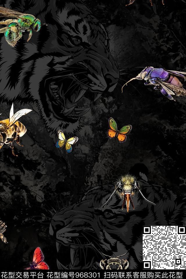 男装玫瑰花蜜蜂数码印花华亿平台下载（图片编号: 968301） - 瓦栏（Walan）