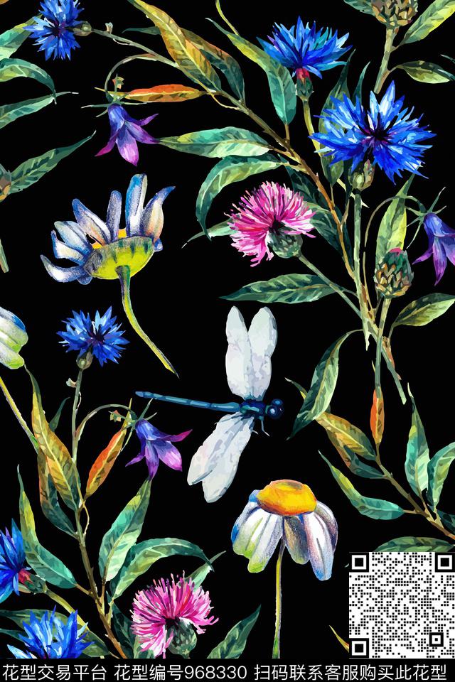 鲜花古典花纹素雅数码印花华亿平台下载（图片编号: 968330） - 瓦栏（Walan）