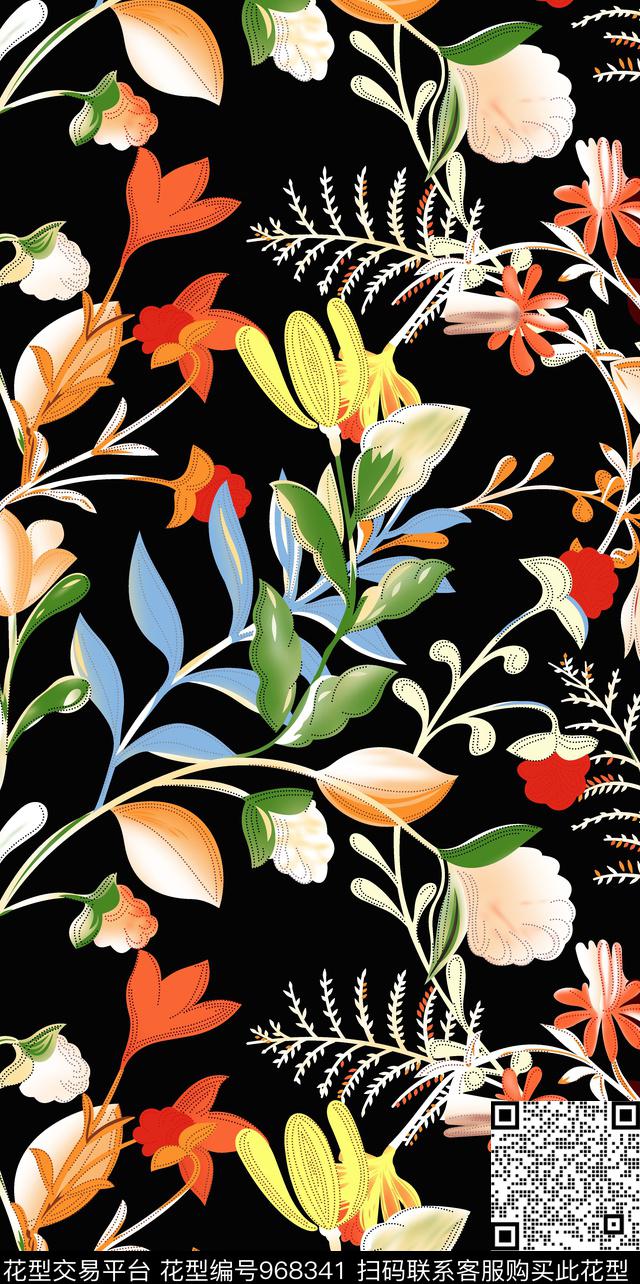 炫彩花卉绣花华亿平台传统印花华亿平台下载（图片编号: 968341） - 瓦栏（Walan）