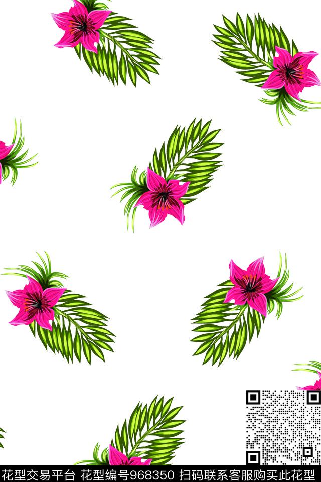 小碎花手绘花卉热带花朵数码印花华亿平台下载（图片编号: 968350） - 瓦栏（Walan）
