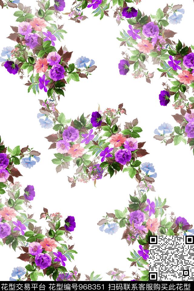 月季花手绘花卉玫瑰花数码印花华亿平台下载（图片编号: 968351） - 瓦栏（Walan）