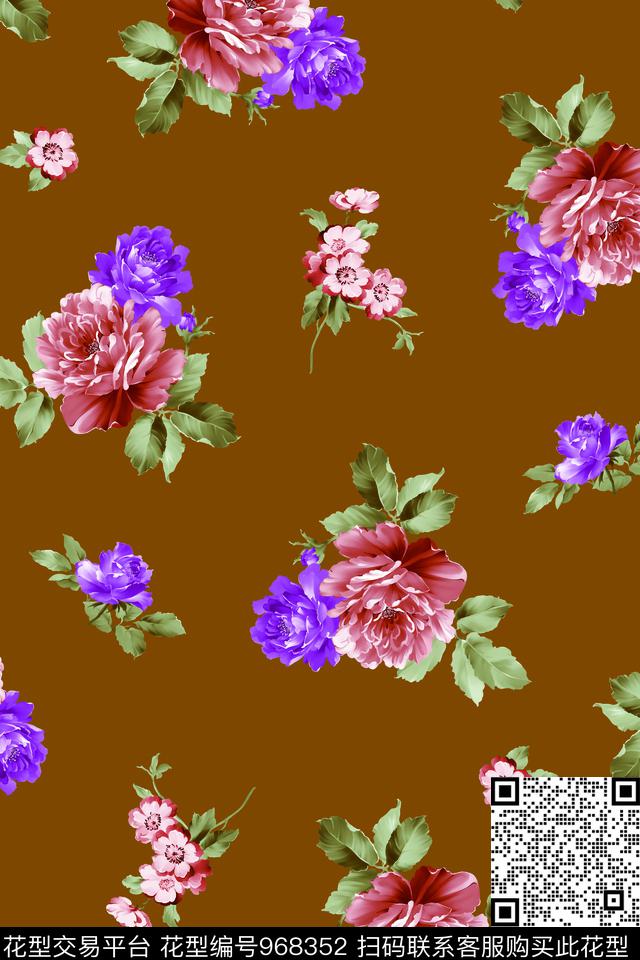 月季花手绘花卉玫瑰花数码印花华亿平台下载（图片编号: 968352） - 瓦栏（Walan）