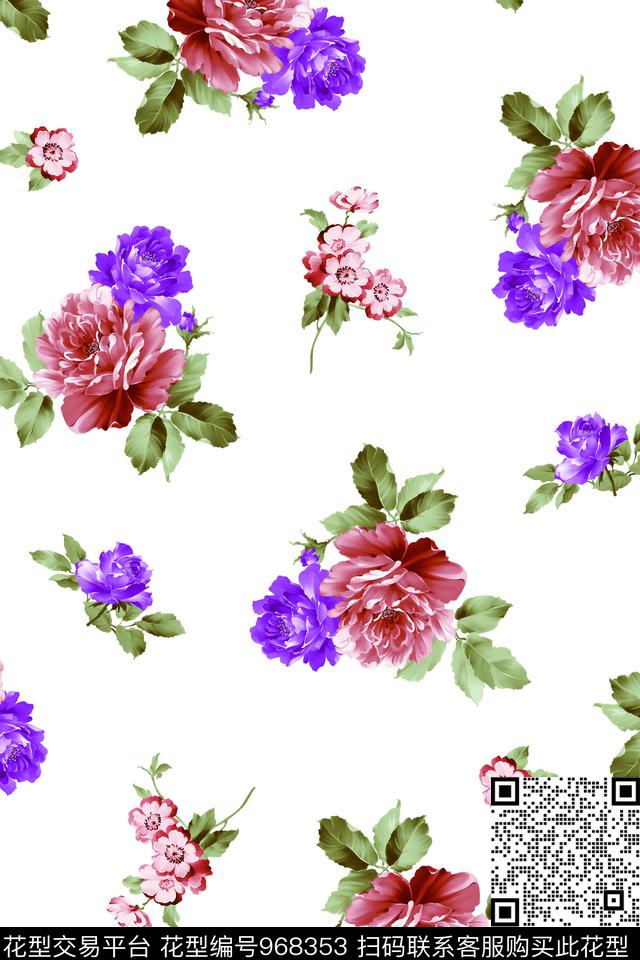 月季花手绘花卉玫瑰花数码印花华亿平台下载（图片编号: 968353） - 瓦栏（Walan）