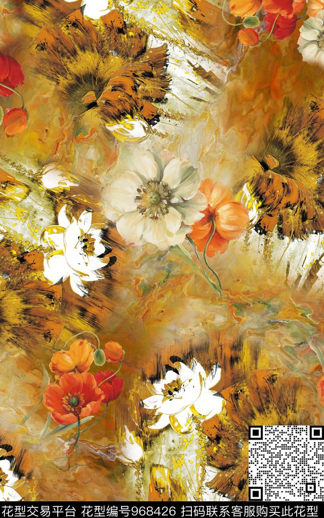 肌理花卉香云纱数码印花华亿平台下载（图片编号: 968426） - 瓦栏（Walan）