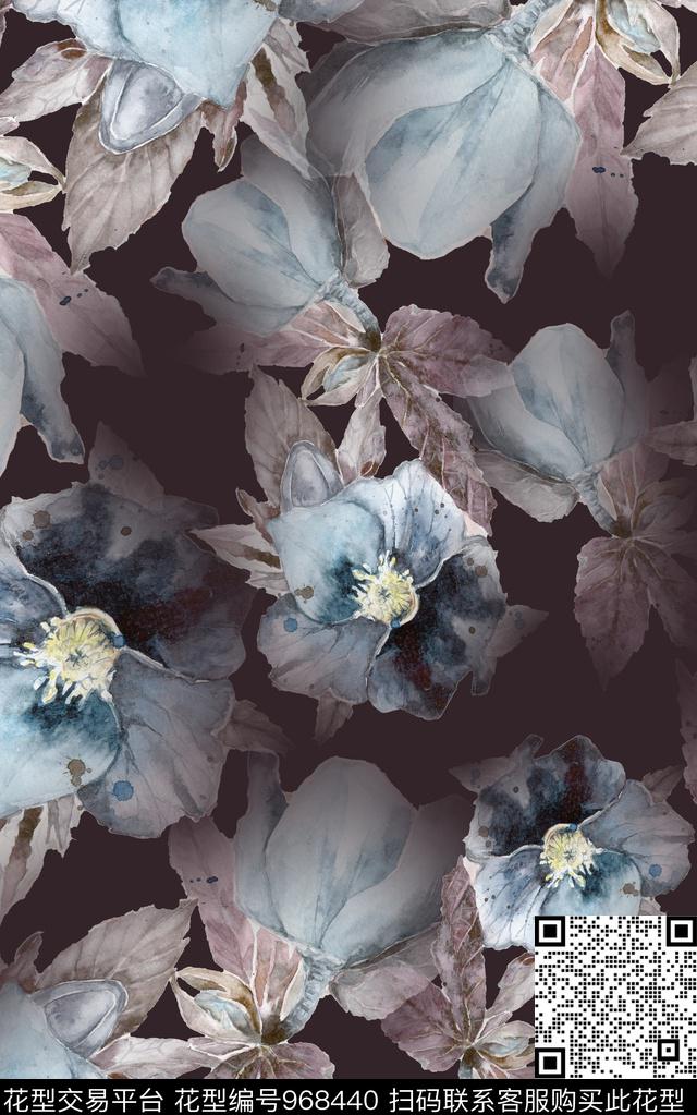 水彩花卉数码华亿平台花卉数码印花华亿平台下载（图片编号: 968440） - 瓦栏（Walan）