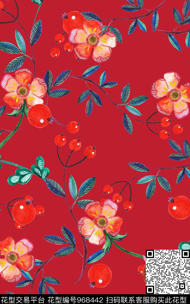 小碎花彩底花卉花卉数码印花华亿平台下载（图片编号: 968442） - 瓦栏（Walan）