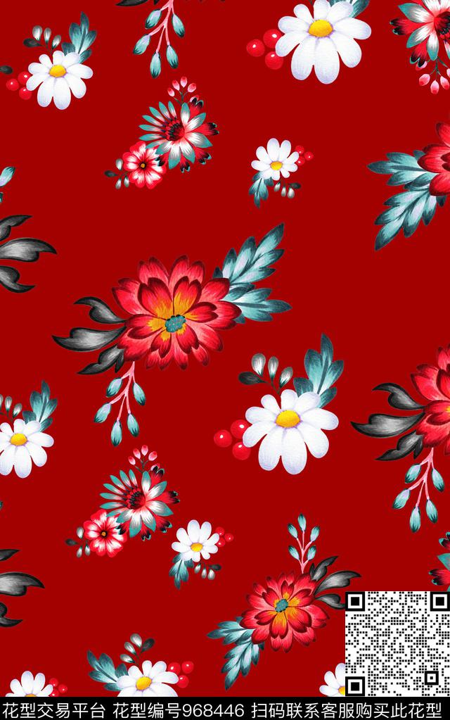 小碎花彩底花卉花卉数码印花华亿平台下载（图片编号: 968446） - 瓦栏（Walan）