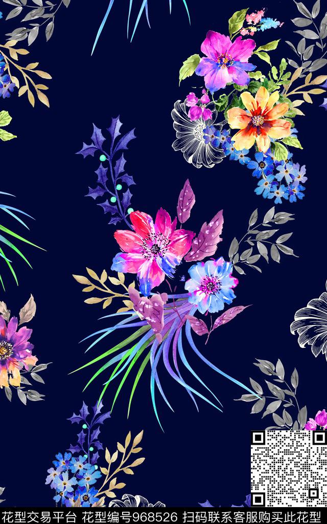 小碎花手绘花卉花卉数码印花华亿平台下载（图片编号: 968526） - 瓦栏（Walan）