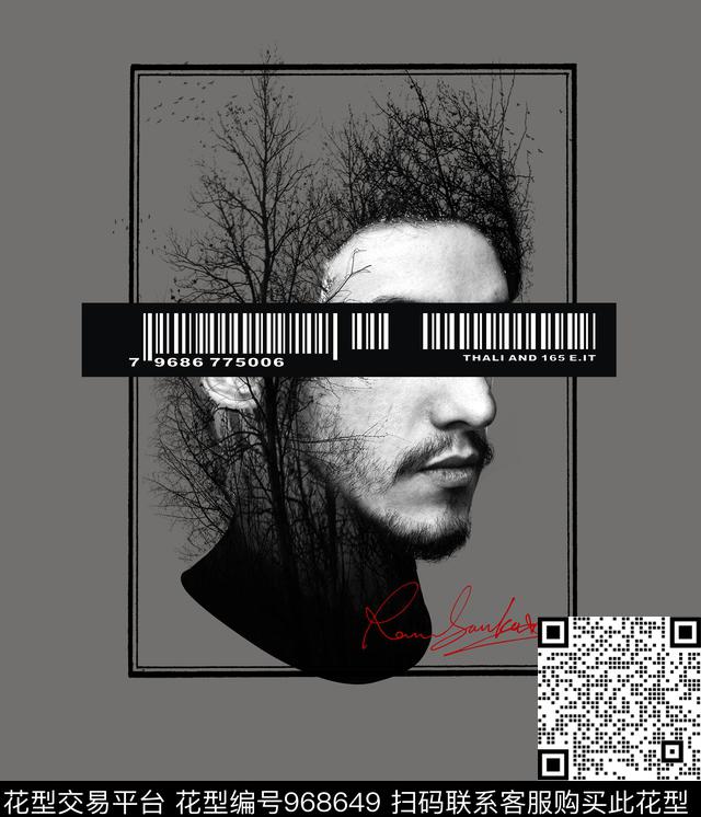 人物男装抽象数码印花华亿平台下载（图片编号: 968649） - 瓦栏（Walan）