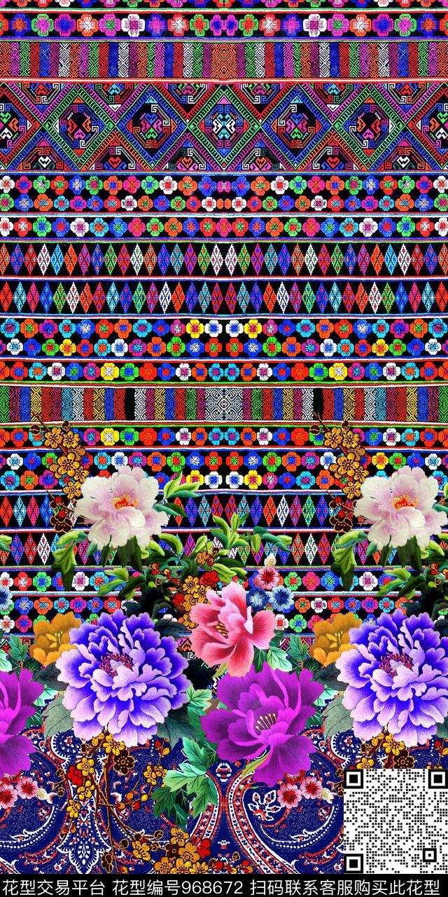 民族风花卉绣花华亿平台数码印花华亿平台下载（图片编号: 968672） - 瓦栏（Walan）