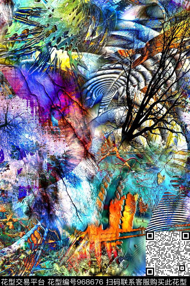 肌理抽象树纹数码印花华亿平台下载（图片编号: 968676） - 瓦栏（Walan）
