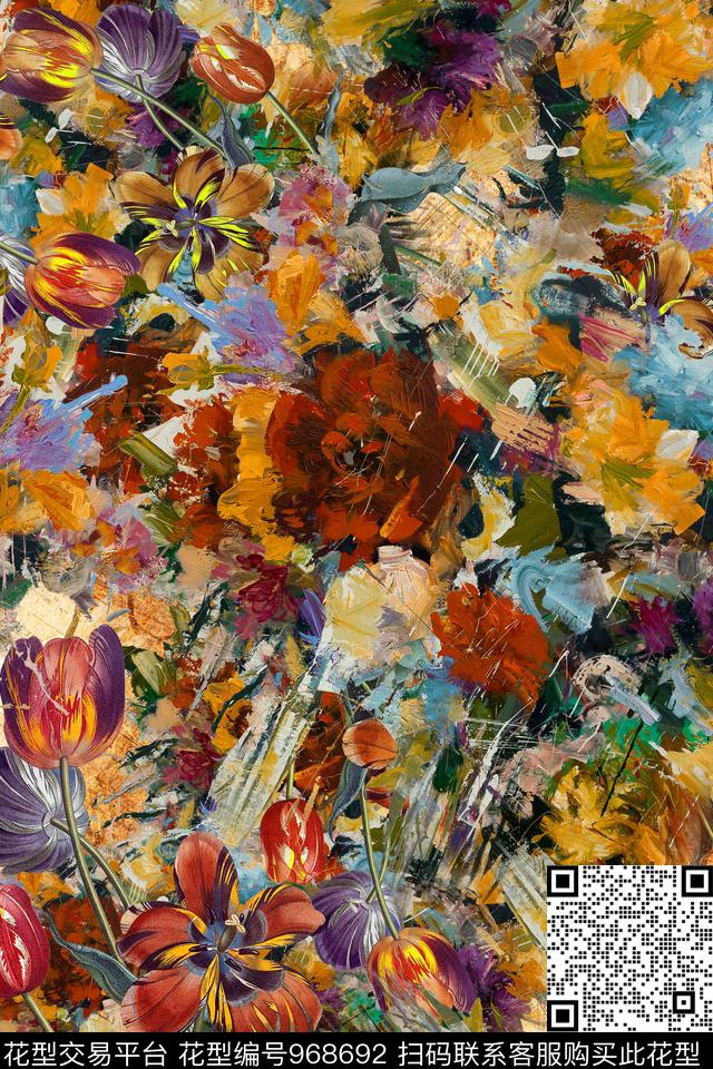 肌理抽象花卉数码印花华亿平台下载（图片编号: 968692） - 瓦栏（Walan）