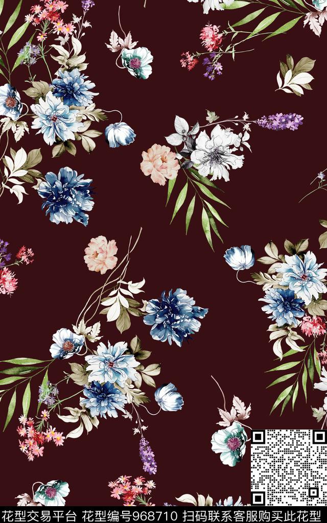 水彩花卉手绘花卉花卉数码印花华亿平台下载（图片编号: 968710） - 瓦栏（Walan）