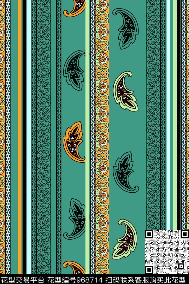 黑白条纹线条佩斯里数码印花华亿平台下载（图片编号: 968714） - 瓦栏（Walan）