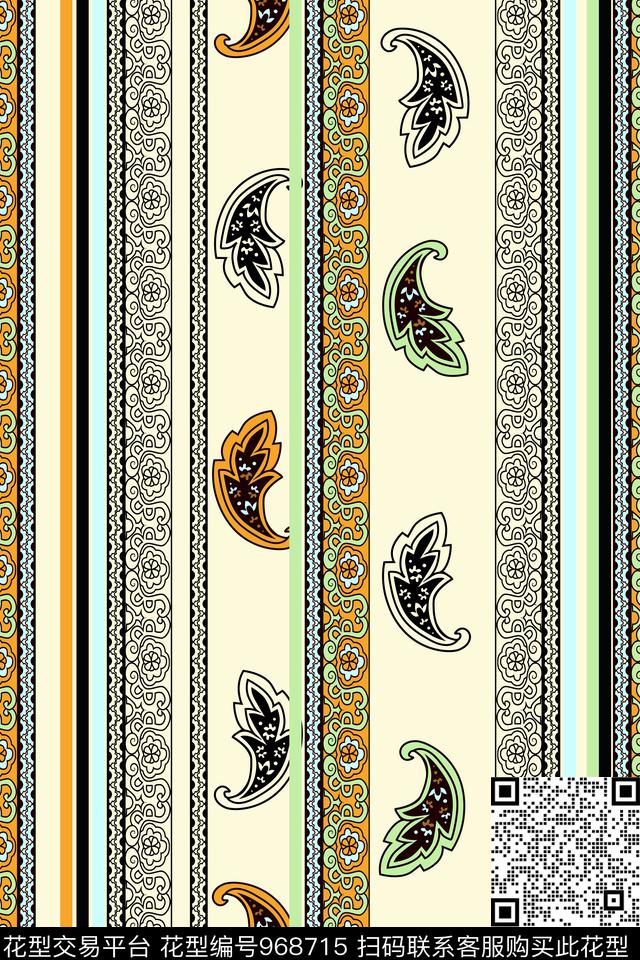 黑白条纹线条佩斯里数码印花华亿平台下载（图片编号: 968715） - 瓦栏（Walan）