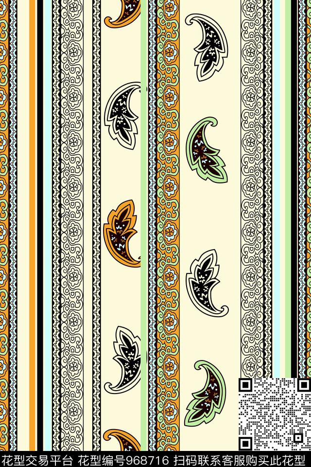 黑白条纹线条佩斯里数码印花华亿平台下载（图片编号: 968716） - 瓦栏（Walan）