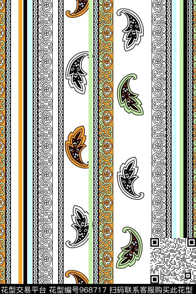 黑白条纹线条佩斯里数码印花华亿平台下载（图片编号: 968717） - 瓦栏（Walan）