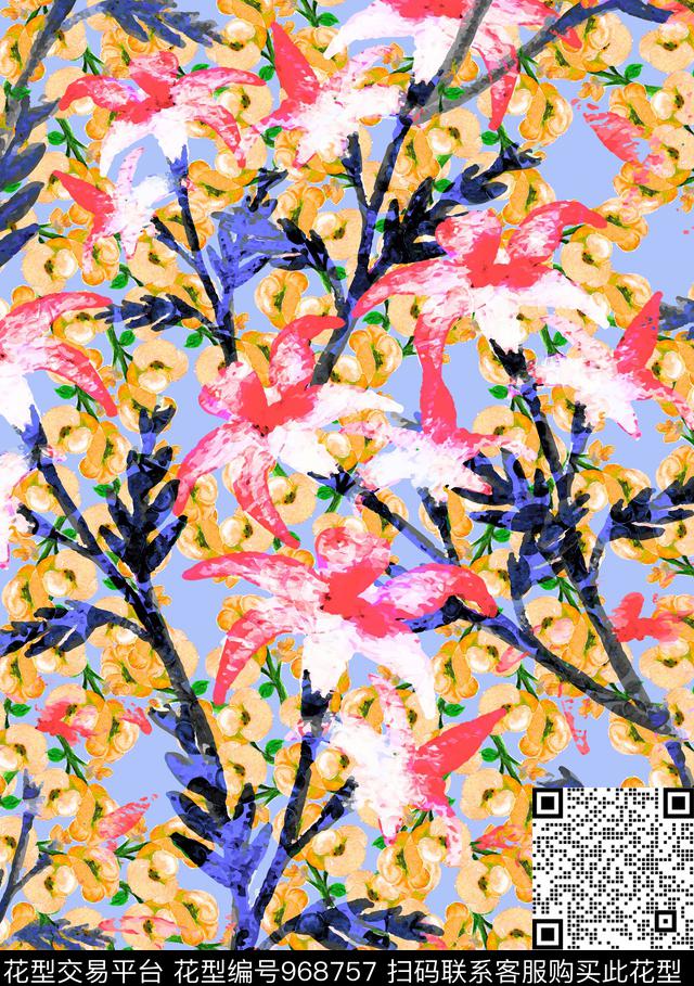 春夏华亿平台植物数码华亿平台数码印花华亿平台下载（图片编号: 968757） - 瓦栏（Walan）