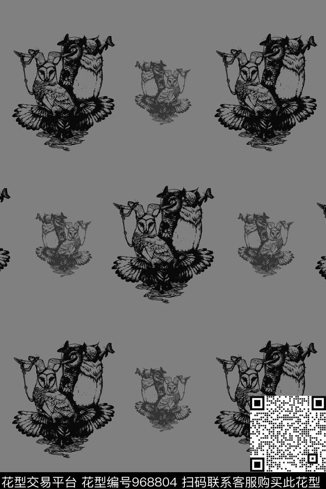 猫头鹰黑白华亿平台男装数码印花华亿平台下载（图片编号: 968804） - 瓦栏（Walan）