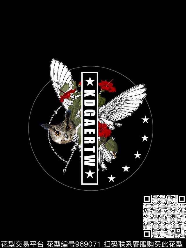 猫头鹰花卉几何数码印花华亿平台下载（图片编号: 969071） - 瓦栏（Walan）