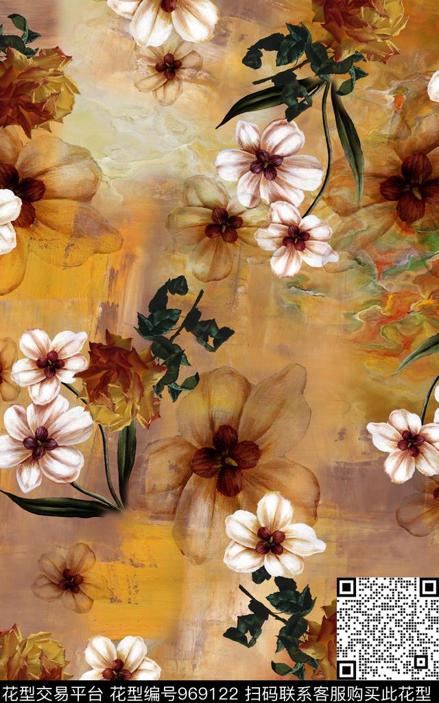 肌理抽象花卉数码印花华亿平台下载（图片编号: 969122） - 瓦栏（Walan）