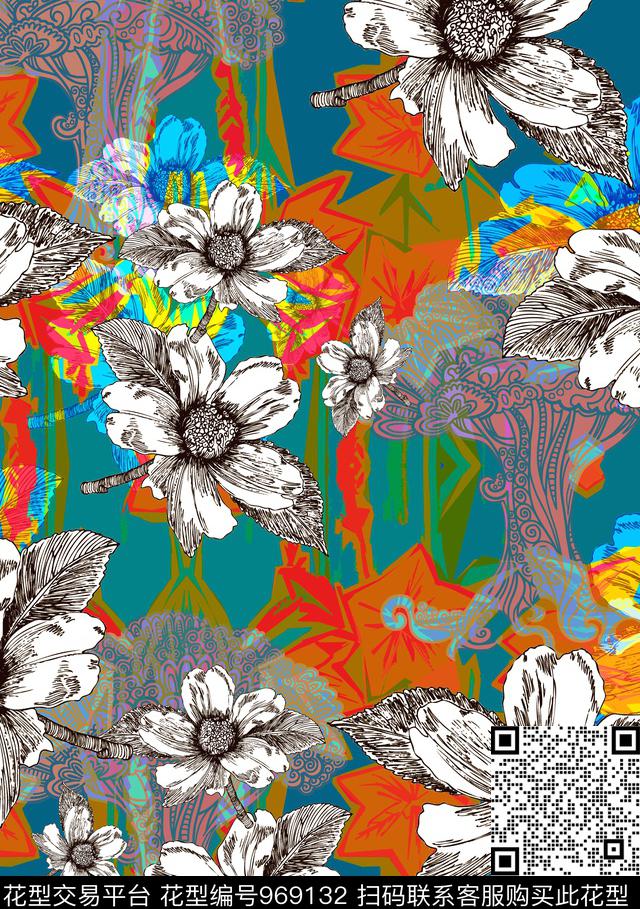 春夏华亿平台植物数码华亿平台数码印花华亿平台下载（图片编号: 969132） - 瓦栏（Walan）