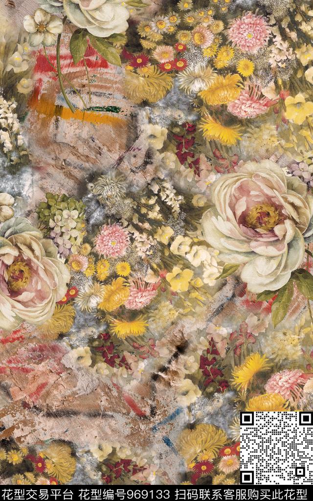 肌理抽象花卉数码印花华亿平台下载（图片编号: 969133） - 瓦栏（Walan）