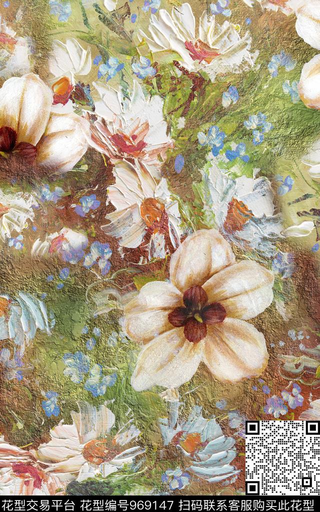 肌理抽象花卉数码印花华亿平台下载（图片编号: 969147） - 瓦栏（Walan）