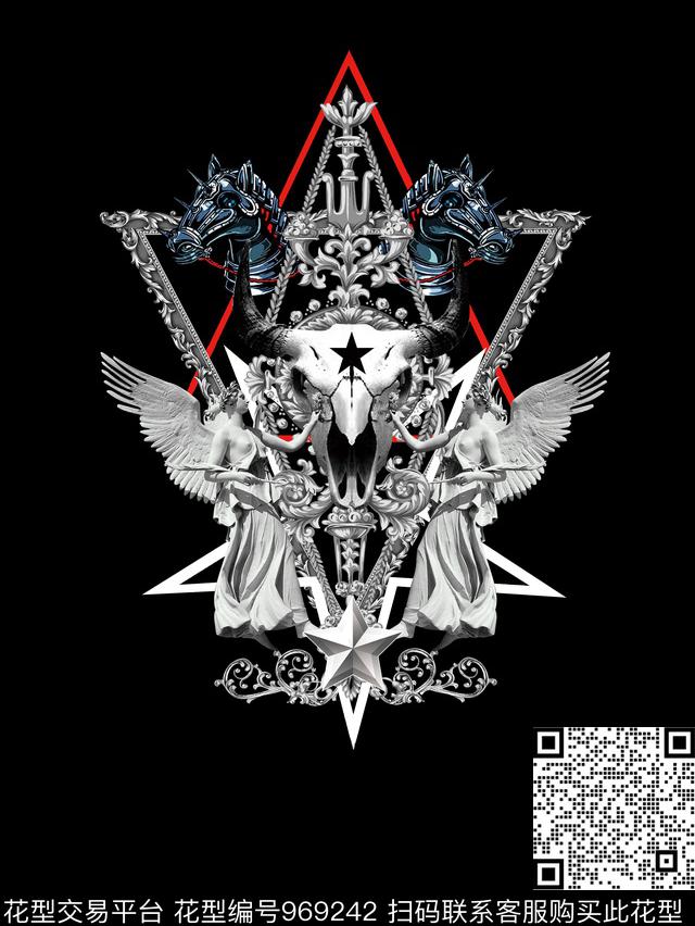 马雕塑骷髅数码印花华亿平台下载（图片编号: 969242） - 瓦栏（Walan）