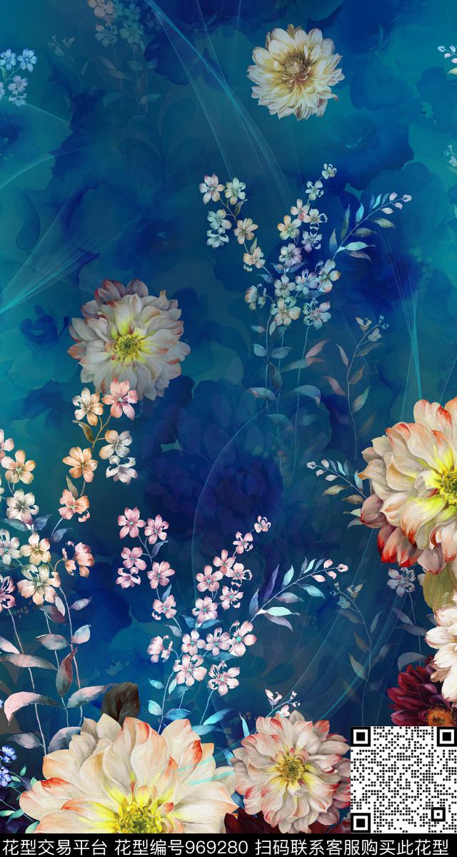 数码华亿平台抽象花卉数码印花华亿平台下载（图片编号: 969280） - 瓦栏（Walan）