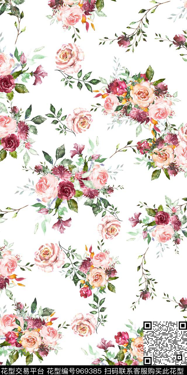 黑底花卉小碎花手绘花卉数码印花华亿平台下载（图片编号: 969385） - 瓦栏（Walan）
